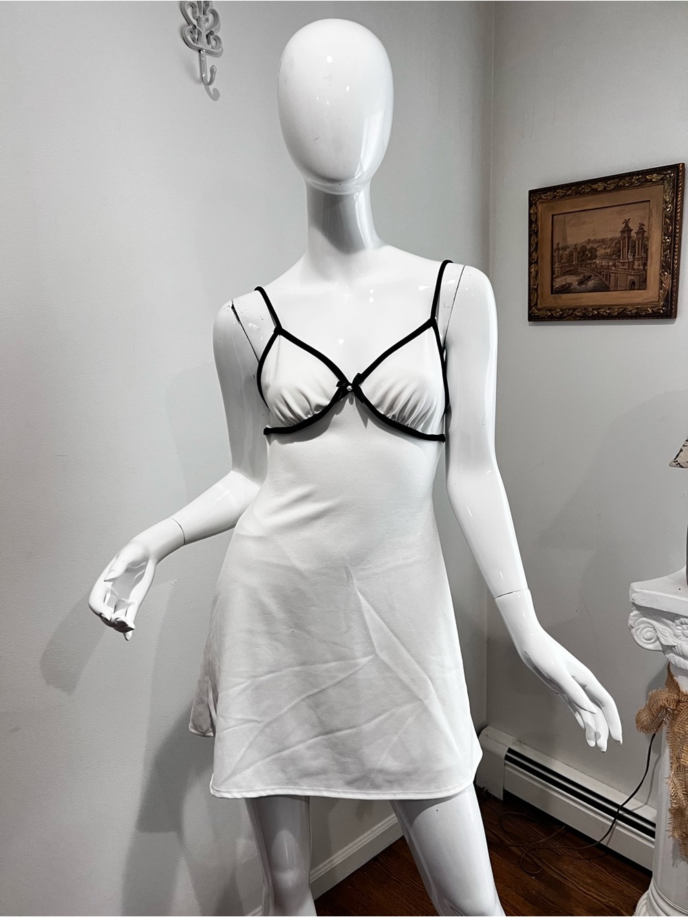 White Slip Chemise with Black Trim - Women Intimates